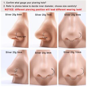 FANSING Nose Hoop Surgical Steel Nose Rings for Women Men Septum Jewelry Hinged Cartilage Earring Hoop for Nostril Helix Tragus Daith Conch Lip Rook Ear Lobe Piercings Silver 18 Gauge 8mm