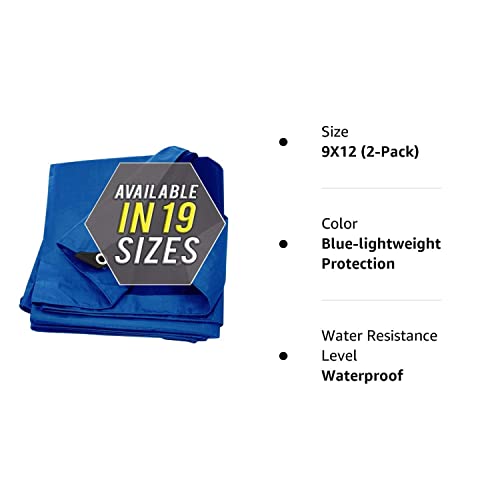 Tarp Cover Blue Waterproof 9x12 2-Pack Great for Tarpaulin Canopy Tent, Boat, RV Or Pool Cover!!! (Standard Poly Tarp 9'X12')