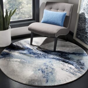 safavieh galaxy collection 5'3" round blue/grey gal117m modern abstract non-shedding dining room entryway foyer living room bedroom area rug