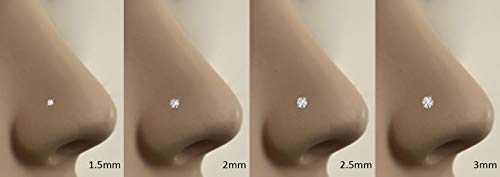 14k White Gold L Bend Nose Stud Ring 2.5mm Clear Round CZ 18G