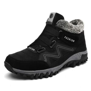 asifn men's outdoor snow boots winter hiking trekking warm climbing shoes booties mid top fur&plush fashion lace-up black(10.5 m us men - 11.5 m us women,27.5 cm heel to toe