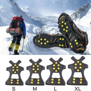 Fiersh Ice Cleats - Snow Grippers Crampons Anti-Slip Traction Cleats Ice & Snow Grips for Shoes and Boots - 10 Steel Studs Slip-on Stretch Footwear for Women Men Kids (Extra 10 Studs)