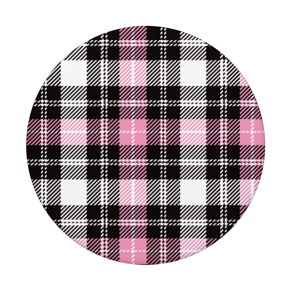 Pink and Black Plaid Tartan Pattern Preppy 80s 90s Design PopSockets PopGrip: Swappable Grip for Phones & Tablets