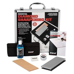 trend essential diamond sharpening kit with 300/1000 grit bench stone, lapping fluid, leather strop, honing paste, cleaning block & sharpening solutions guide, dws/kit/h