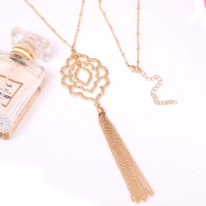 MOLOCH Long Necklaces For Woman Minimalist Geometric Circle Pendant Necklaces Bohemia Tassel Fringe Necklace Set Statement Pendant (gold)