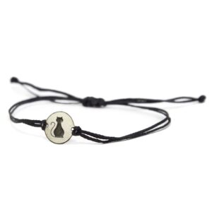 stainless steel cat lover charm on double black string bracelet for men & women - cat mom gift, pet bracelet, cat lover gifts for women - waterproof, hypoallergenic cat jewelry