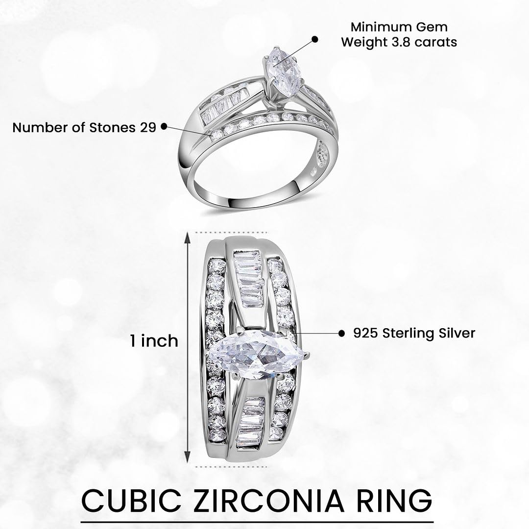 SHOP LC 925 Sterling Silver Engagement Rings Rhodium Plated Cubic Zirconia CZ Wedding Promise Rings for Her Wedding Band for Women Jewelry Ct 3.8 Size 9 Birthday Gifts for Women