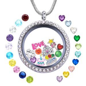 Happy 13th Birthday Gift, Floating Charms Memory Locket, Diy Stainless Steel Pendant Necklace with Birthstones for Niece Daughter Granddaughter Cousin Best Friend Sister Classmate