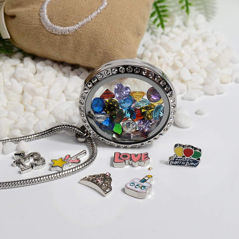 Happy 13th Birthday Gift, Floating Charms Memory Locket, Diy Stainless Steel Pendant Necklace with Birthstones for Niece Daughter Granddaughter Cousin Best Friend Sister Classmate