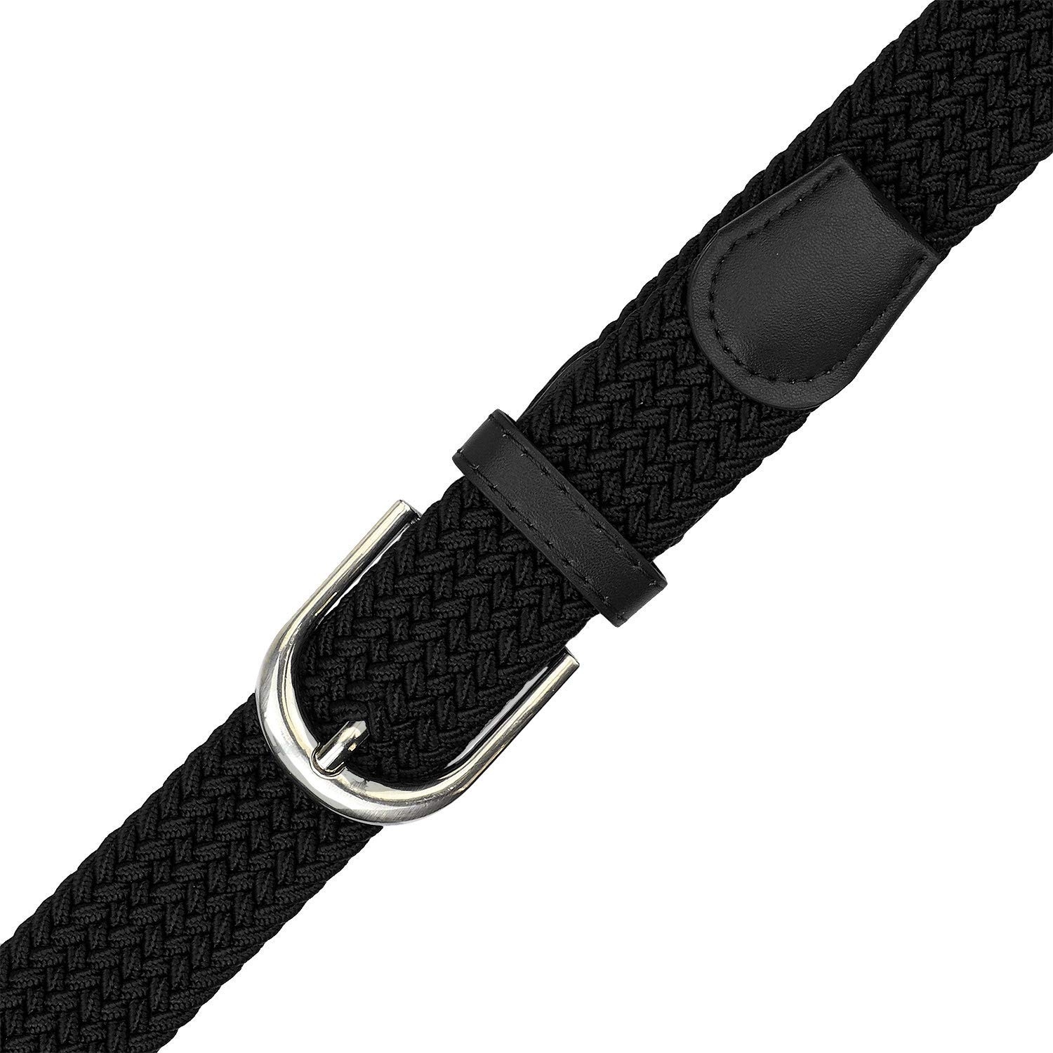 Falari Men Women Multicolored Elastic Stretch Braided Belt Canvas Fabric Woven No Holes Belt (1003 - Black, Large)