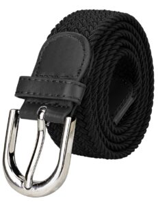 falari men women multicolored elastic stretch braided belt canvas fabric woven no holes belt (1003 - black, medium)