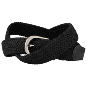 Falari Men Women Multicolored Elastic Stretch Braided Belt Canvas Fabric Woven No Holes Belt (1003 - Black, Medium)