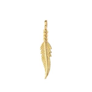 dainty 14k yellow gold feather charm pendant