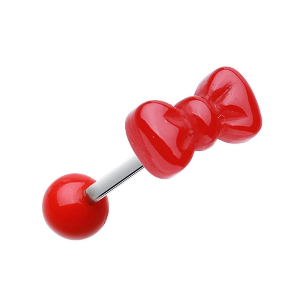 Covet Jewelry Cutesy Bow-Tie Acrylic Barbell Tongue Ring (Red)