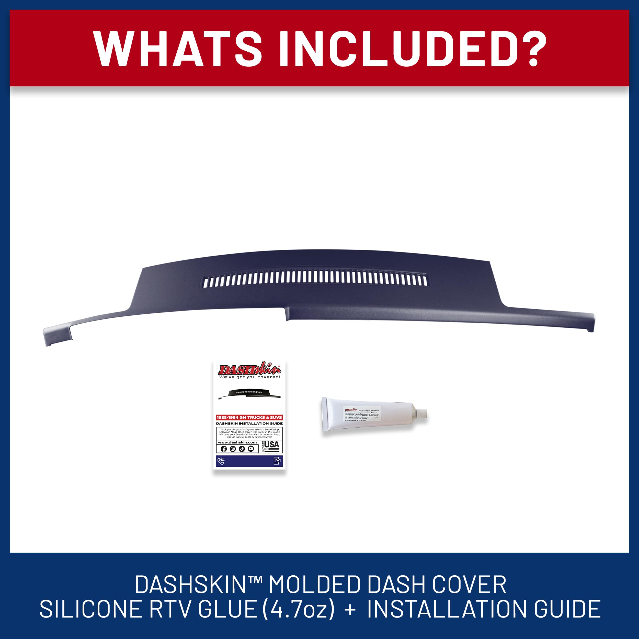 DashSkin Molded Plastic Dash Cover Compatible 1988-1994 C1500/C2500/C3500/K1500/K2500/K3500 Silverado Sierra Tahoe Yukon Suburban in Dark Blue