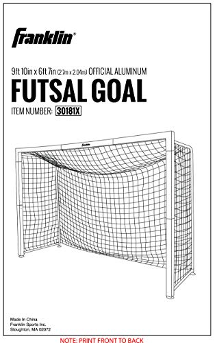 Franklin Sports Futsal Goal - Aluminum Official Size Futsal Goal - Indoor Soccer Net - Folding, Portable Futsal + Soccer Goal - 9' 10" x 6'7"