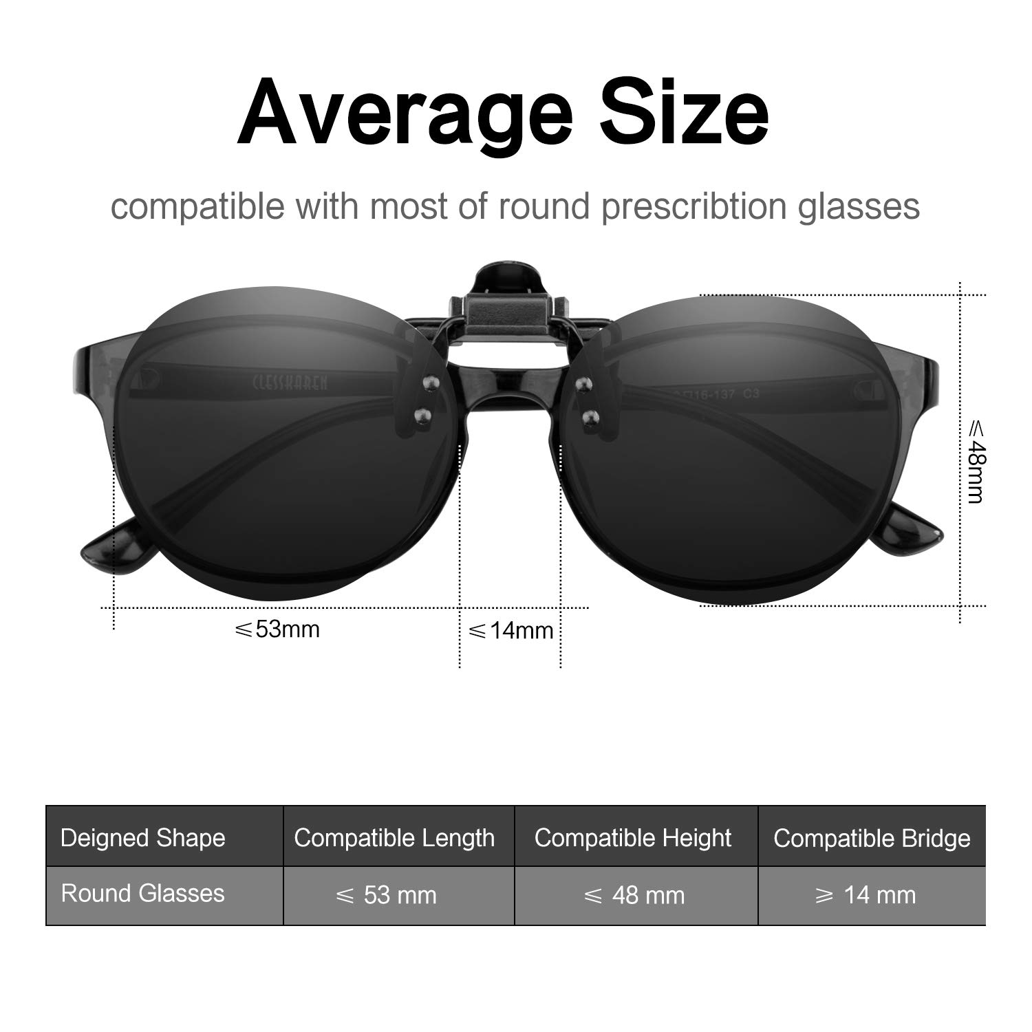 SPLAKS Round Clip-on Sunglasses Unisex Polarized Frameless Flip Up Glasses