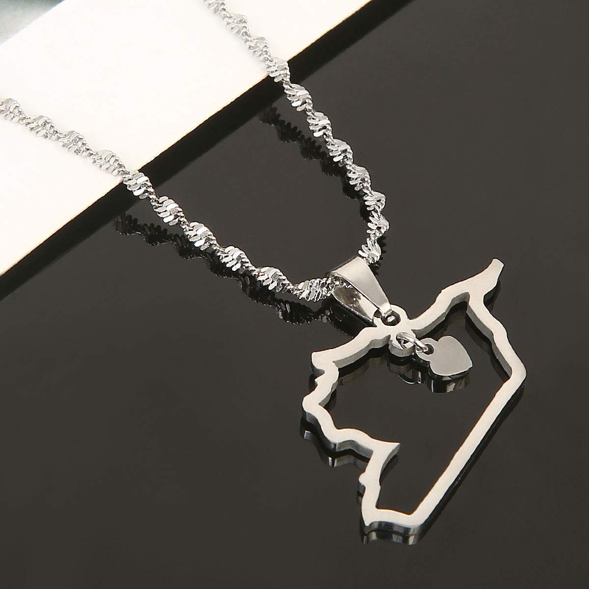 Stainless Steel Syria Map Pendant Necklaces Syria Map Outline Pendant Necklace Syrians Jewelry (Silver)