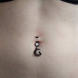 Jewseen 14g 316L Surgical Steel Belly Button Rings with Black Moon Cute Cat Dangle Navel Rings Piercing