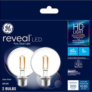 GE Reveal LED Light Bulbs, 60 Watt, G25 Globe Bulbs, Medium Base (2 Pack)