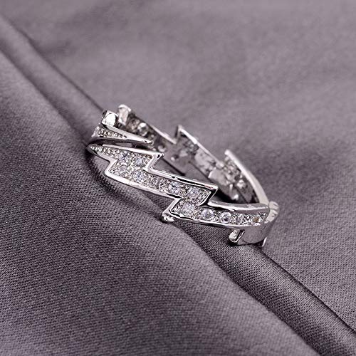 QIAN0813 18K Rose Gold Tone Adjustable Open Finger Rings Lightning Bolt for Women Shining Cubic Zircon CZ Ring Fashion Jewelry (18K white gold)