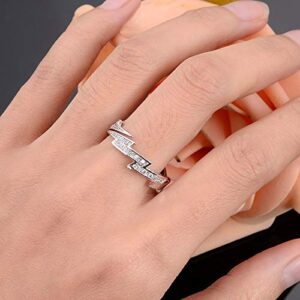 QIAN0813 18K Rose Gold Tone Adjustable Open Finger Rings Lightning Bolt for Women Shining Cubic Zircon CZ Ring Fashion Jewelry (18K white gold)