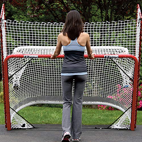 EZGoal 4' x 6' Hockey Folding Steel 2" Goal with 10' x 6' Backstop, 4 Targets Nets, a New Shooter Tutor and Wheels to Help Move The Goal, Red, (67099)