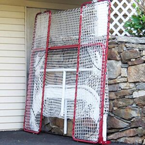 EZGoal 4' x 6' Hockey Folding Steel 2" Goal with 10' x 6' Backstop, 4 Targets Nets, a New Shooter Tutor and Wheels to Help Move The Goal, Red, (67099)