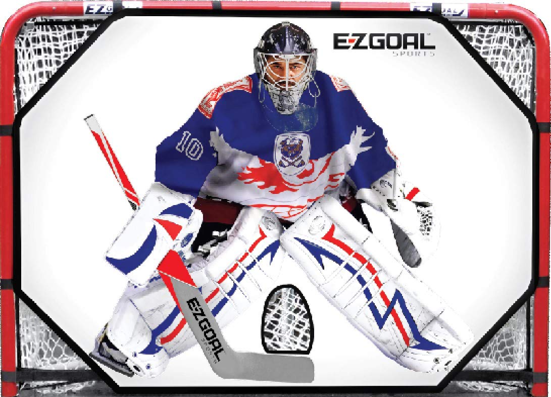 EZGoal 4' x 6' Hockey Folding Steel 2" Goal with 10' x 6' Backstop, 4 Targets Nets, a New Shooter Tutor and Wheels to Help Move The Goal, Red, (67099)