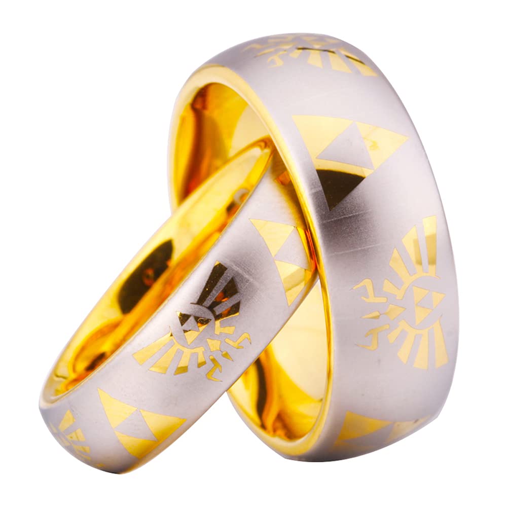 CLOUD DANCER The Legend of Zelda Ring- Crest and Triforce Ring Tungsten Carbide Wedding Bands Ring-FREE Custom Engraving (6mm Width, 8)