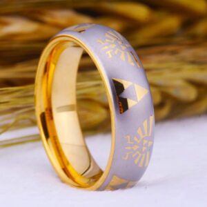 CLOUD DANCER The Legend of Zelda Ring- Crest and Triforce Ring Tungsten Carbide Wedding Bands Ring-FREE Custom Engraving (6mm Width, 8)