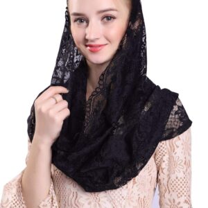 Grettytling Soft and Comfortable Mantilla Veils Spanish Style Lace Infinity Veil Mantilla Latin (Black)