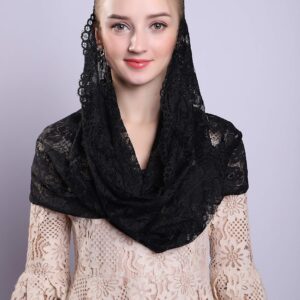 Grettytling Soft and Comfortable Mantilla Veils Spanish Style Lace Infinity Veil Mantilla Latin (Black)