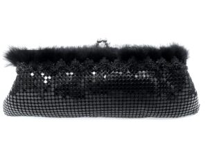 frewahmesh evening clutch metal mesh purse bag for cocktail party prom wedding banquet (black-2)