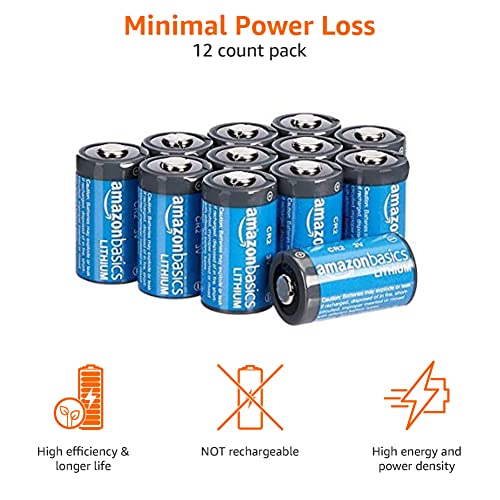 Amazon Basics Non-Rechargeable CR2 Lithium Batteries, 3 Volt, Long Lasting Power, Low Self-Discharge Rate, 12 Count