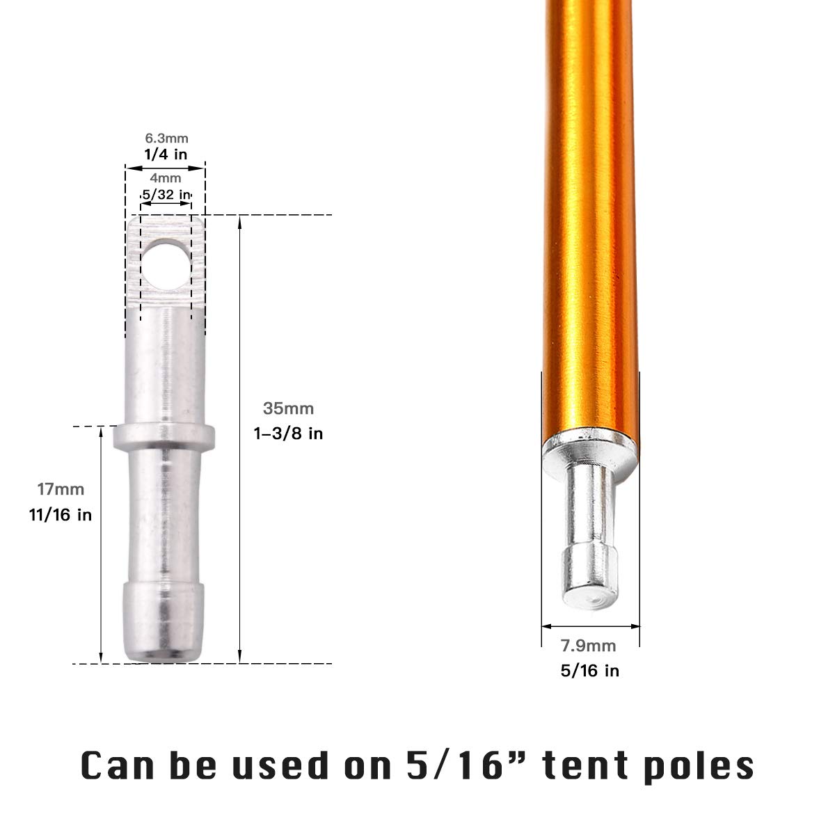 BRILLIANCE4U Aluminum Tent Poles Male End Tips Replacement Accessories Spare End Plugs for 7.9mm, 8.5mm, 9.5mm Tent Poles (for 7.9mm Tent Poles)