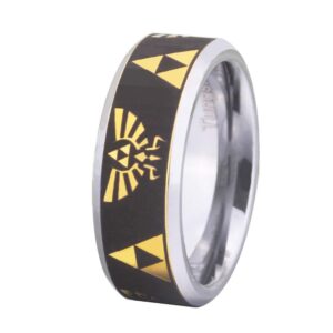 cloud dancer free custom engraving the legend of zelda ring- crest and triforce ring gold with silver bevel tungsten carbide wedding ring engagement ring (9.5)