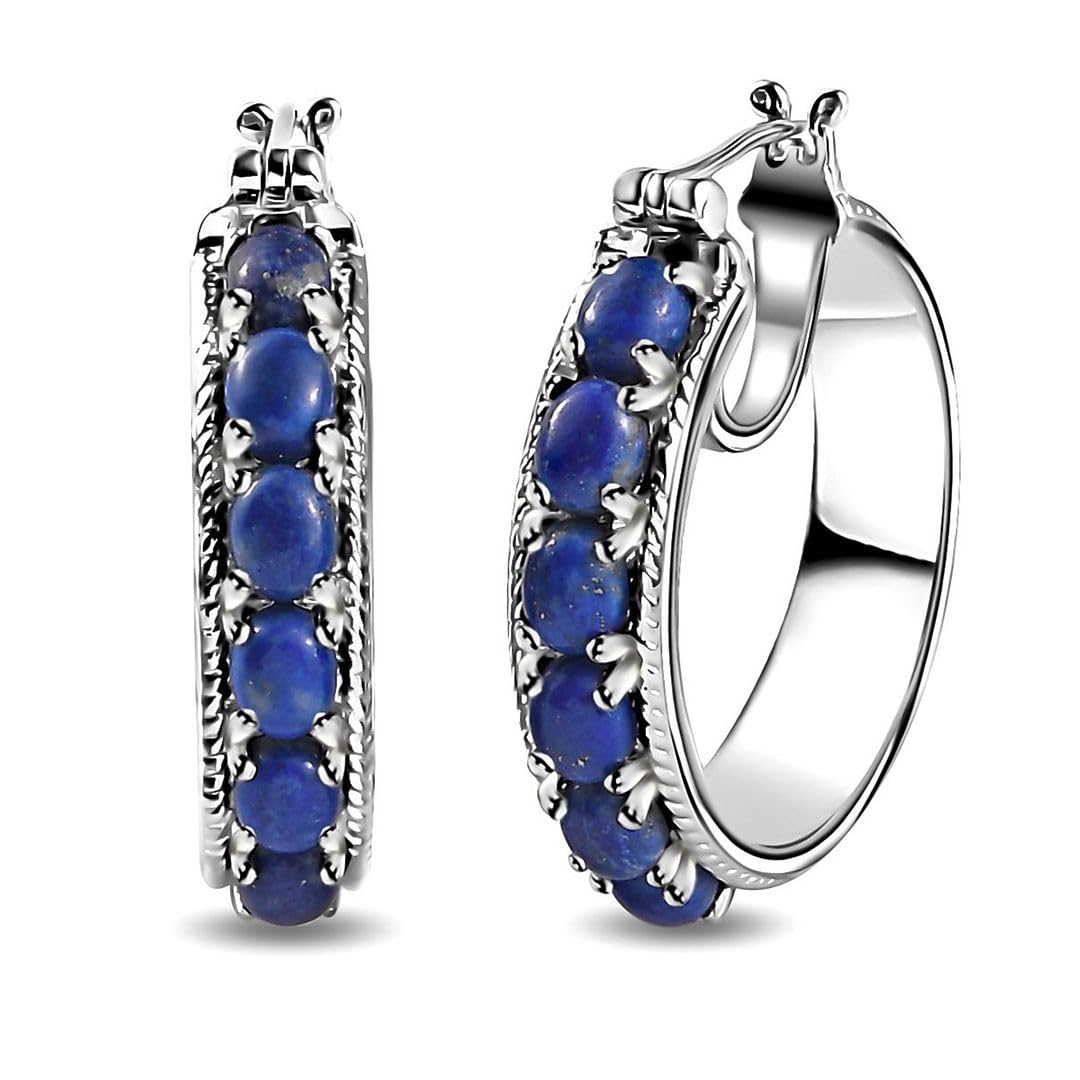 Shop LC Lapis Lazuli Earrings - Platinum Plated Lapis Hoop Earrings - Blue Lapis Hoops for Women Costume Jewelry for Women Birthday Gifts for Women