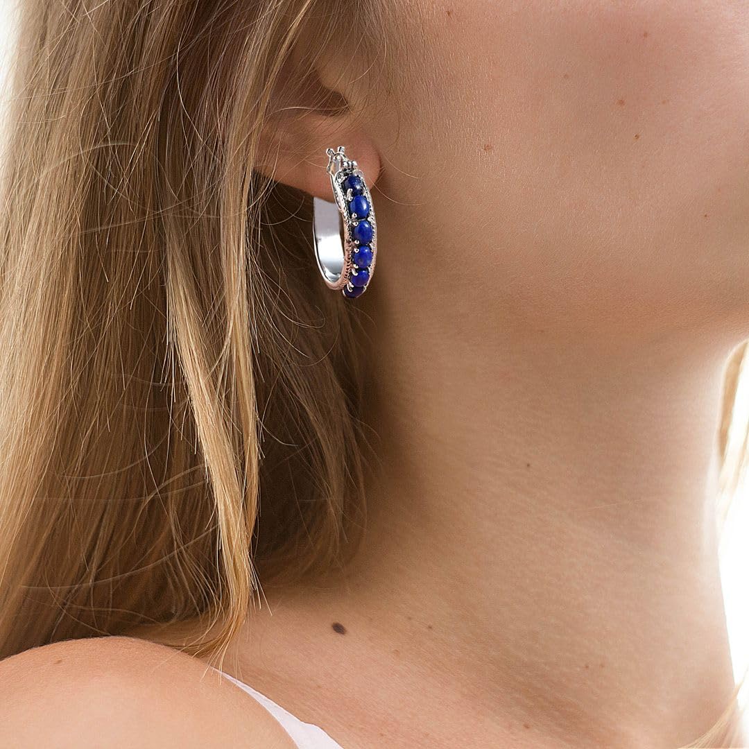 Shop LC Lapis Lazuli Earrings - Platinum Plated Lapis Hoop Earrings - Blue Lapis Hoops for Women Costume Jewelry for Women Birthday Gifts for Women