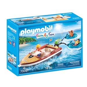 playmobil speedboat with tube riders playset