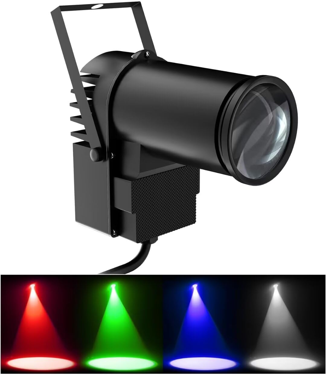 U`King Pinspot Light RGBW 10W LED Beam Pin Spot by DMX 512 Sound Activated Controlled Spotlight for Mirror Ball Party Wedding DJ Disco Shows Spot Lighting Black