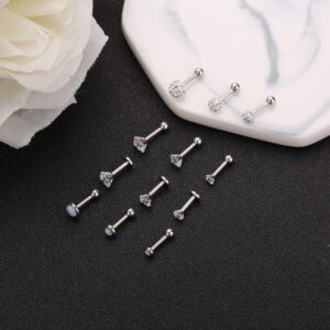 YOVORO 12Pcs 16G 316L Stainless Steel Stud Earrings for Women Cartiliage Earring Tragus Helix Piercing Created-Opal 3/4/5MM