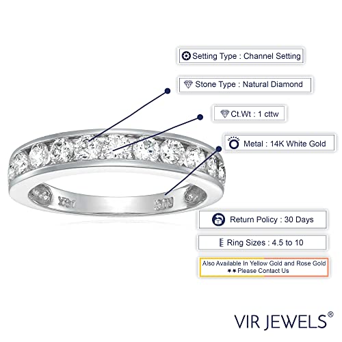 Vir Jewels 1 carat (ctw) Diamond Wedding Anniversary Band for Women, Half Eternity Round Diamond Engagement Ring 14K White Gold Channel Set 1 cttw, Size 5.5