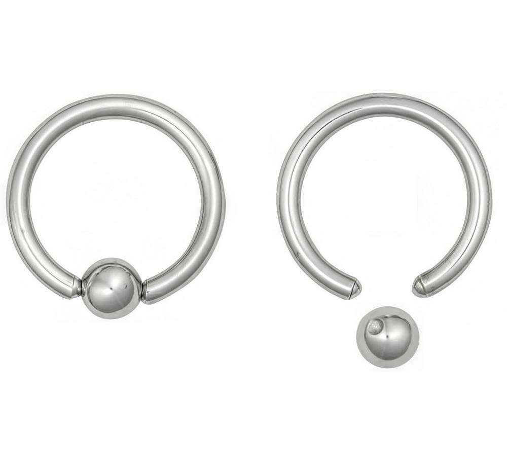 10G STEEL BIG GAUGE CAPTIVE BEAD RING CBR HOOP GENITAL PRINCE ALBERT PIERCING (2 PIECES)