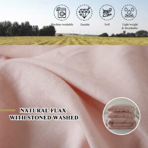 Simple&Opulence 100% Linen Frill Farmhouse Duvet Cover Set,King Size(104''x92''),3 Piece Belgian Flax Bedding(1 Comforter Cover+2 Pillowshams)with Ruffled Edges,Natural Soft and Breathable,Blush Pink