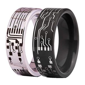 cloud dancer computer circuit pattern ring-8mm width tungsten carbide ring wedding ring and engagement ring-free engraving inside (black pipe, 10)