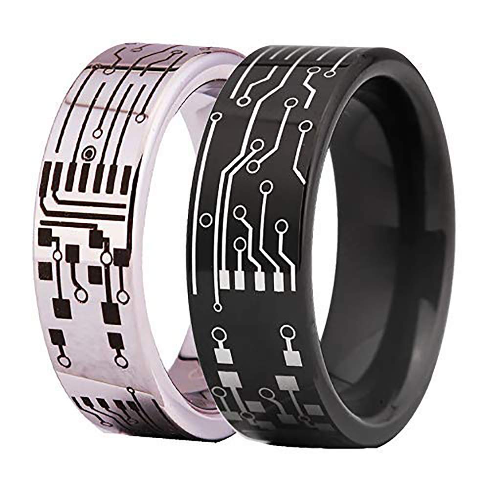 CLOUD DANCER Computer Circuit Pattern Ring-8mm Width Tungsten Carbide Ring Wedding Ring and Engagement ring-Free Engraving Inside (Black Pipe, 10)