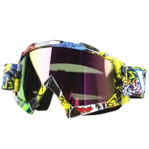 runspeed motorcycle goggles, motocross atv dirt bike ski goggles windproof scratch resistant combat goggles adjustable uv protective safety outdoor glasses for men women (graffiti, rainbow)