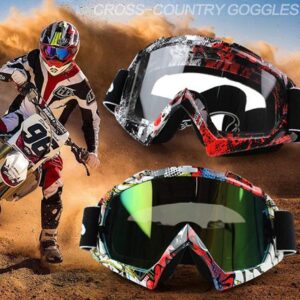 Runspeed Motorcycle Goggles, Motocross ATV Dirt Bike Ski Goggles Windproof Scratch Resistant Combat Goggles Adjustable UV Protective Safety Outdoor Glasses for Men Women (Graffiti, Rainbow)