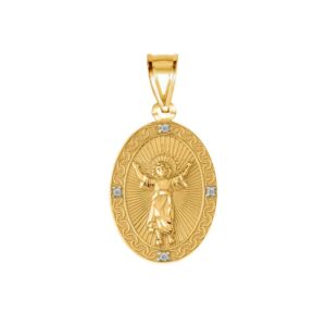 10k Yellow Gold Diamond Divine Child Divino Niño Jesús Oval Medal Pendant